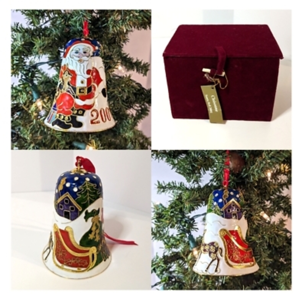 Festive Santa and Sleigh Bell Ornament - Multicolor